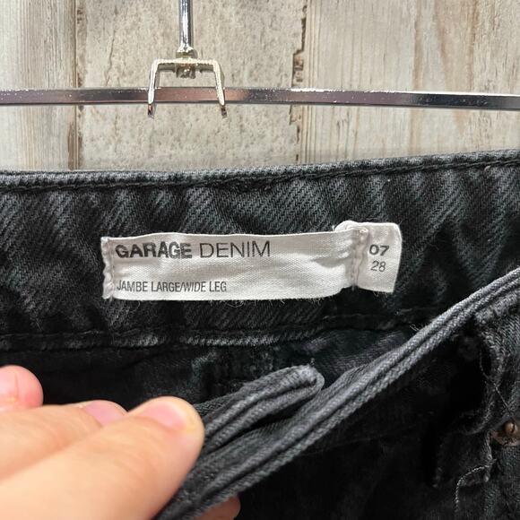 Garage Black Wide Leg Distressed Raw Hem Jeans Grunge Emo Womens Size 7/28 - Picture 3 of 8